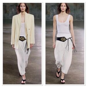 Zara Cream Wide Leg Pants Linen